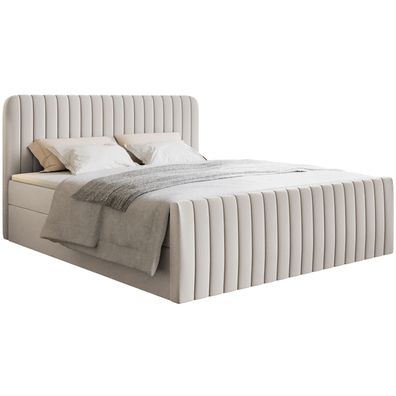 Selsey Saliano - Boxspringbett 200x200 mit Bettkasten, Topper, Chenille, hellbeige