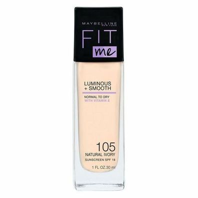 Maybelline Fit Me Luminous + Smooth Foundation 105 Natuerliche Elfenbein, 30ml