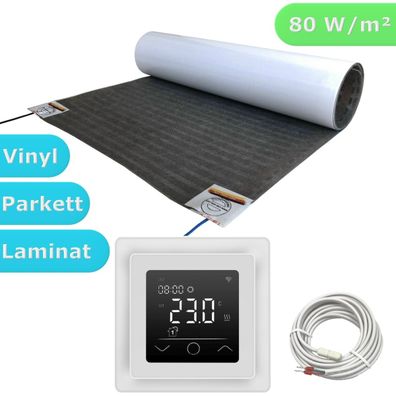 Fußbodenheizung Elektrisch Set HoWaTech Lux | Heizfolie 80 W/m² Touch Thermostat weiß