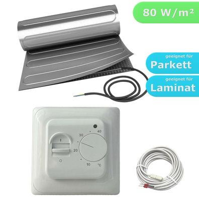 Fußbodenheizung Elektrisch Set HoWaTech ALU Heizmatte 80W/m² Laminat Vinyl Thermostat
