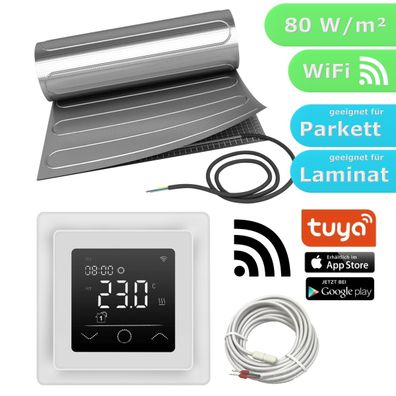 Fußbodenheizung Elektrisch Set HoWaTech ALU | Heizmatte Laminat Vinyl WiFi Touch weiß