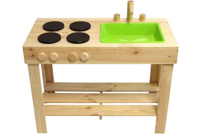 Kinder Matschküche Kiefernholz Spielküche mit Kochfeld und Spüle ab 4 Jahre