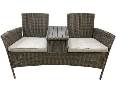 Gartenbank 2-Sitzer 139 x 85 cm mit Tisch & Sitzpolster Rattanoptik grau