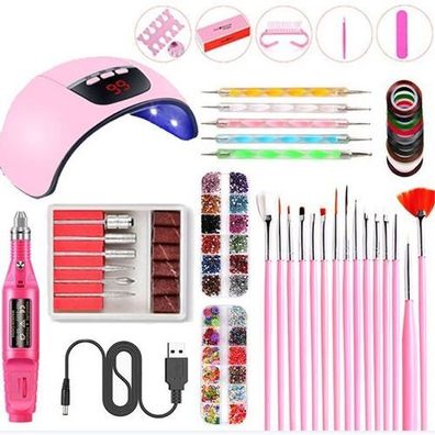 Professionelle LED UV Lampe 54 W + Nagelfräser und Zubehör Nageldesign Pinsel Glitzer