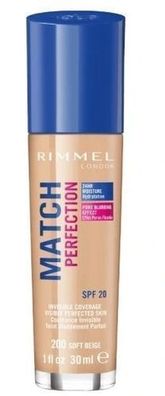 Rimmel Match Perfection Fluessig-Makeup SPF20, 30ml - 200 Soft Beige fuer ein natue