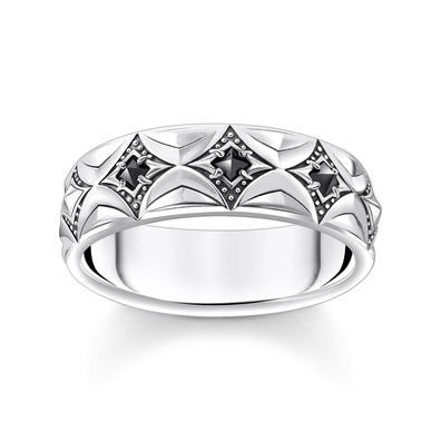 Thomas Sabo Schmuck Herrenring Rautenmuster mit schwarzen Steinen Silber TR2453-643