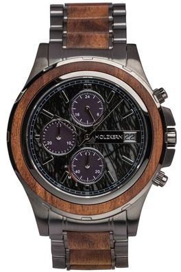 Holzkern Herrenuhr Solar-Chronograph Angkor Koa/Marmor