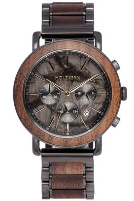 Holzkern Herrenuhr Quarz Chronograph Askja Walnuss/Marmor