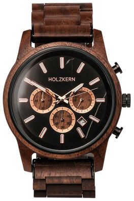 Holzkern Herrenuhr Quarz Chronograph Buschwerk Walnuss/Marmor