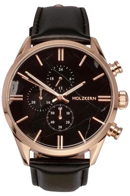 Holzkern Herren-Quarzuhr Chronograph Relational Marmor/Roségoldfarben