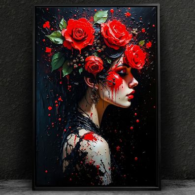 Frau und Rosen - Kunst Art, Wandbild Leinwand, Acrylglas oder Poster Bild