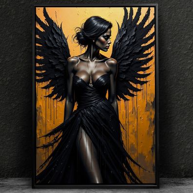 Frau mit Engelsflügeln, Gold Wandbild Kunst Leinwand, Acrylglas, Poster b8