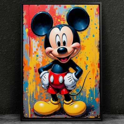 Micky Maus in bunten Farben Kunst, Wandbild Leinwand, Acrylglas oder Poster Nr1