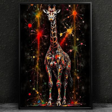 Giraffe in Farben Kunst, Tier Animal Wandbild Leinwand, Acrylglas, Poster Bild
