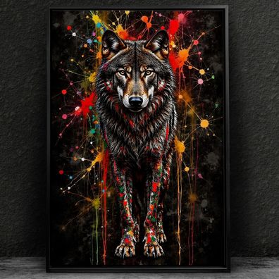 Wolf in Farben Kunst, Tier, Animal Wandbild Leinwand, Acrylglas, Poster Deko Bild