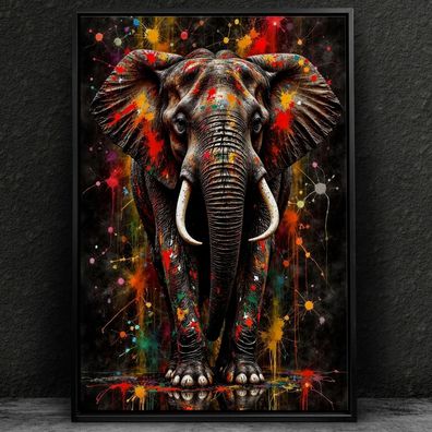 Elephant in Farben Kunst, Tier Animal Wandbild Leinwand, Acrylglas, Poster Bild