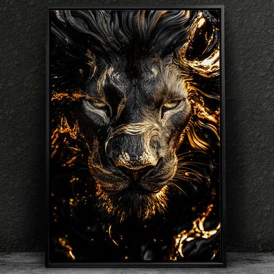 Tier Wandbild, Modernes Bild mit Löwe in Gold Acrylglas, Leinwand, Poster, Kunst Art