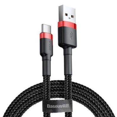 Baseus Cafule USB-A/C Ladekabel - 1m Schwarz-Rot QC 3.0 3A Hochgeschwindigkeit