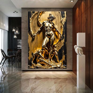 Goldene Nackte Frau, Erotik Frau, nude kuns Wandbild Acrylglas, Leinwand, Poster Nr2