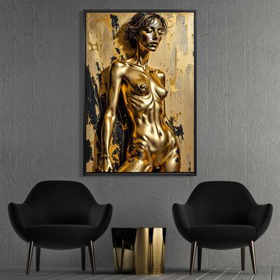 Goldene Nackte Frau, Erotik Frau, nude kuns Wandbild Acrylglas, Leinwand, Poster Nr8