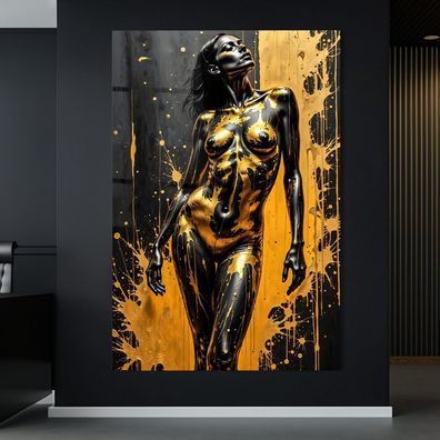 Goldene Nackte Frau, Erotik Frau, nude kuns Wandbild Acrylglas, Leinwand, Poster Nr13