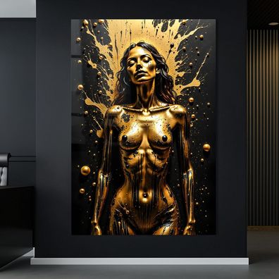 Goldene Nackte Frau, Erotik Frau, nude kuns Wandbild Acrylglas, Leinwand, Poster Nr15