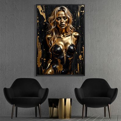 Abstrakte Kunst mit Frau in Gold, Wandbild Acrylglas, Leinwand oder Poster Nr8