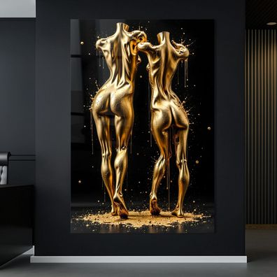Abstrakte Kunst mit Frauen in Gold, Wandbild Acrylglas, Leinwand oder Poster Nr8