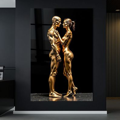 Abstrakte Kunst, Paar Frau und Mann in Gold, Wandbild Acrylglas, Leinwand oder Poster