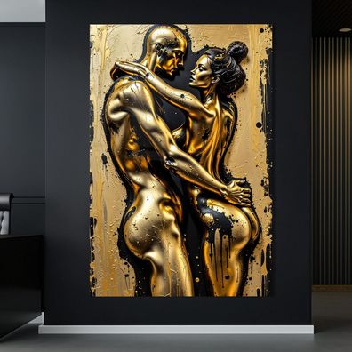 Abstrakte Kunst, Paar Frau und Mann in Gold, Wandbild Acrylglas, Leinwand, Poster Nr1