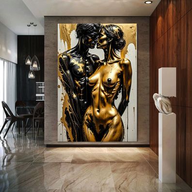 Abstrakte Kunst, Paar Frau und Mann in Gold, Wandbild Acrylglas, Leinwand, Poster Nr3
