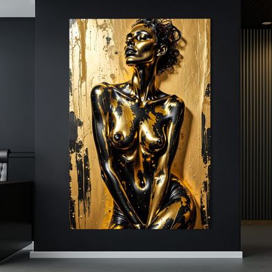 Goldene Nackte Frau, Erotik Frau, nude kuns Wandbild Acrylglas, Leinwand, Poster Nr20
