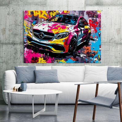 Mercedes Auto - Pop Art Kunst, Bunte Wandbild, Acrylglas, Poster, Leinwand Deko Bild