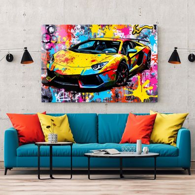 Lamborghini Auto, Pop Art Kunst, Bunte Wandbild, Acrylglas, Poster, Leinwand Deko Nr4