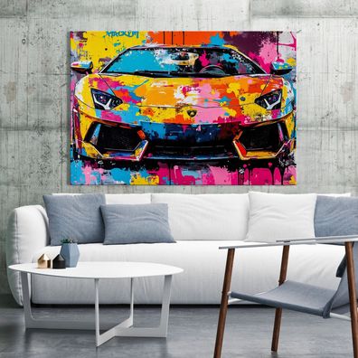 Lamborghini Auto, Pop Art Kunst, Bunte Wandbild, Acrylglas, Poster, Leinwand Deko Nr6