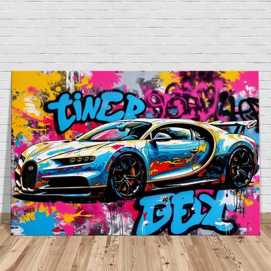 Bugatti Auto, Pop Art Kunst, Bunte Wandbild, Acrylglas, Poster, Leinwand Deko Nr1