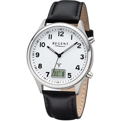 Regent Herrenuhr FR-277 Funk Lederband schwarz 5 ATM