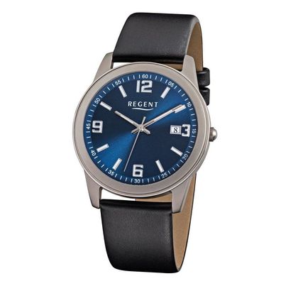 Regent Herrenuhr F-844 Titan Lederband schwarz 5 ATM