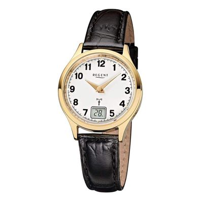 Regent Damenuhr FR-194 Funk Lederband schwarz 5 ATM