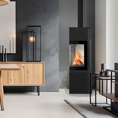 Kaminofen aus Stahl KRATKI TORA/S 8 kW Ø 150 Quarzsinter Nero Assoluto