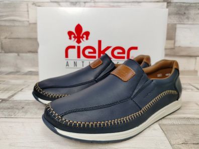 Rieker Herren Slipper dunkelblau braun abgesetzt