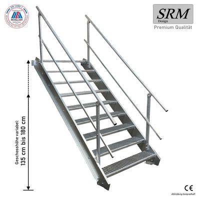 9 Stufen Stahltreppe Breite 60-160cm Geschosshöhe 135-180cm Geländer beidseitig