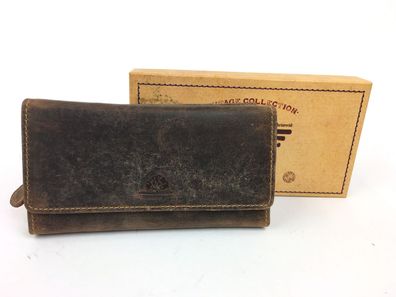 große Ledergeldbörse Vintage braun RFID-Schutz Reißverschlussfach