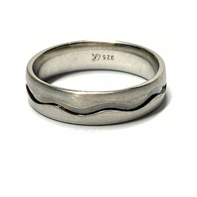 Bandring 925/- Silber teilweise geschwärzt matt Ring Silberring #60