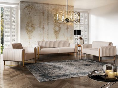 Sofaset Designersofas Valerie 3-2-1 in Stoff Elisa Velvet Beige