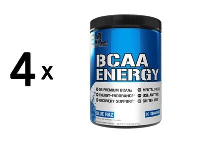 4 x EVL Nutrition BCAA Energy (30 serv) Blue Raz