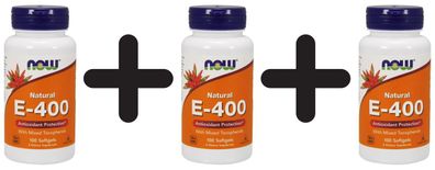 3 x NOW Foods Vitamin E-400, Natural (Mixed Tocopherols) - 100 softgels