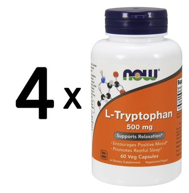 4 x NOW Foods L-Tryptophan, 500mg - 60 vcaps