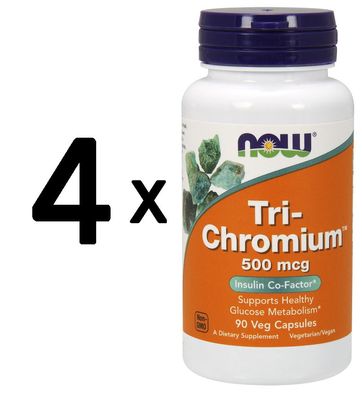 4 x NOW Foods Tri-Chromium, 500mcg - 90 vcaps