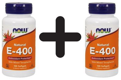 2 x NOW Foods Vitamin E-400, Natural (Mixed Tocopherols) - 100 softgels